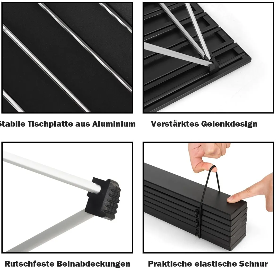 Faltbarer Camping-Tisch aus AluminiumLeichter und zusammenklappbarer Aluminium-Tisch 56 x 41 x 41 cm Schwarz