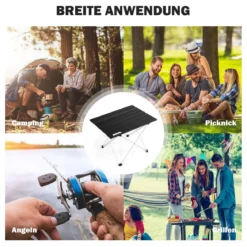 Faltbarer Camping-Tisch aus AluminiumLeichter und zusammenklappbarer Aluminium-Tisch 56 x 41 x 41 cm Schwarz