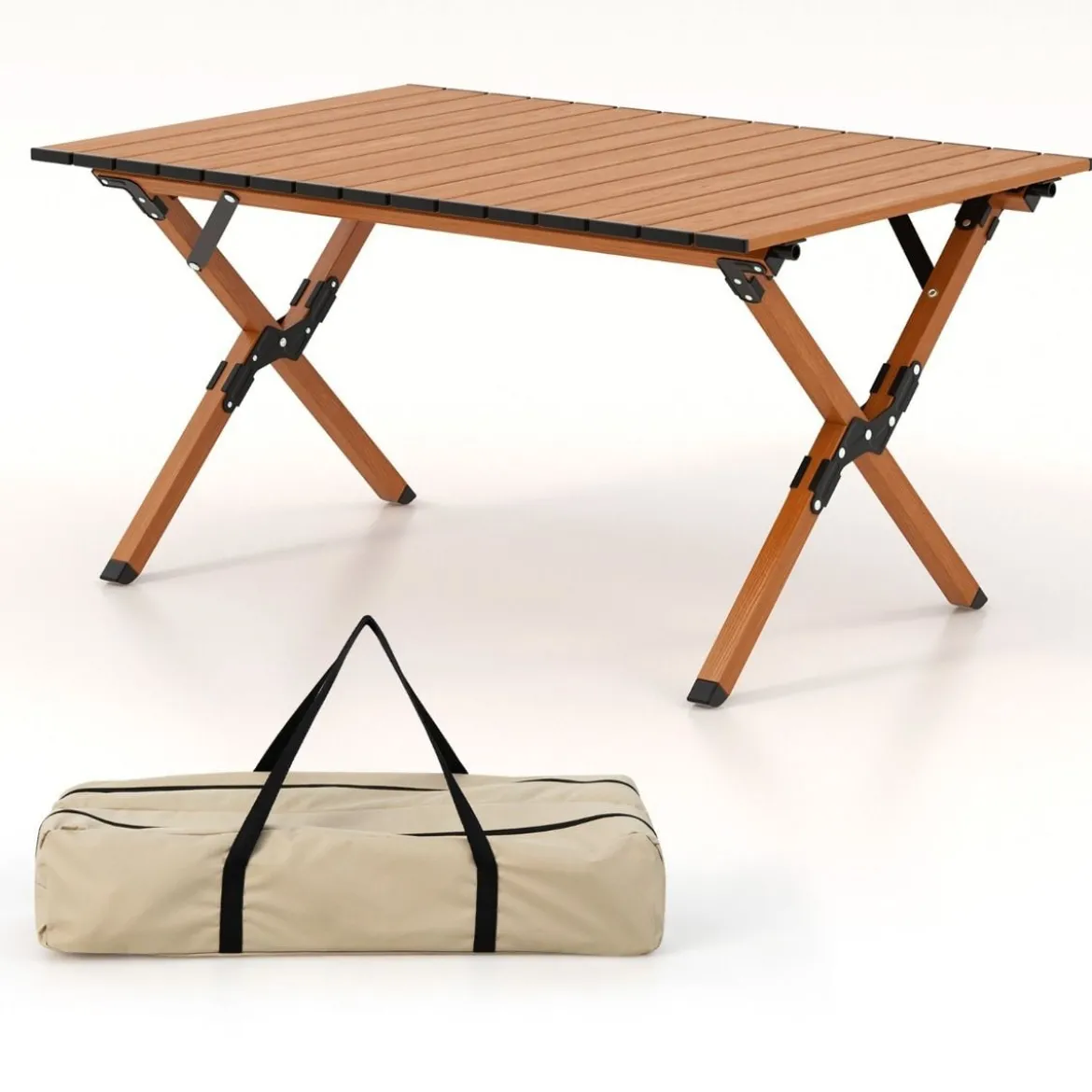 Faltbarer Campingtisch aus Aluminium Picknicktisch mit Holzoptik Natur 89x59x45cm