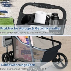 Faltbarer Haustierwagen leichter Katzen-Spazierwagen mit verstellbarem Sonnendach Grau