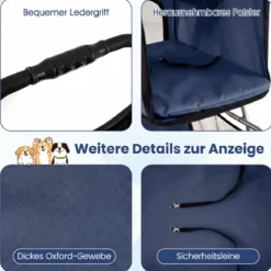 Faltbarer Haustierwagen mit atmungsaktivem Netz wasserfestem Bezug Geländereifen Blau