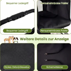 Faltbarer Haustierwagen mit atmungsaktivem Netz wasserfestem Bezug Geländereifen Schwarz