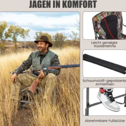 Faltbarer hoher Jagdstuhl Robuster übergroßer Regiestuhl mit Seitentisch Tragfähigkeit 150 kg