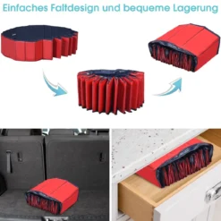 Faltbarer Hunde Swimmingpool Drinnen Draußen Auslaufsicherer Haustier Pool mit Drehbarem Ablassventil 140*30cm Rot