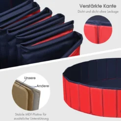 Faltbarer Hunde Swimmingpool Drinnen Draußen Auslaufsicherer Haustier Pool mit Drehbarem Ablassventil 140*30cm Rot