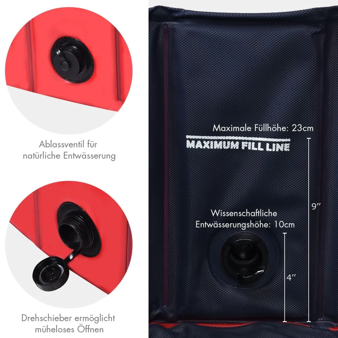 Faltbarer Hunde Swimmingpool Drinnen Draußen Auslaufsicherer Haustier Pool mit Drehbarem Ablassventil 140*30cm Rot