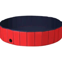 Faltbarer Hunde Swimmingpool Drinnen Draußen Auslaufsicherer Haustier Pool mit Drehbarem Ablassventil 140*30cm Rot