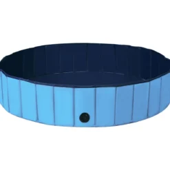 Faltbarer Hunde Swimmingpool Drinnen Draußen Auslaufsicherer Haustier Pool mit Drehbarem Ablassventil 140*30cm Blau