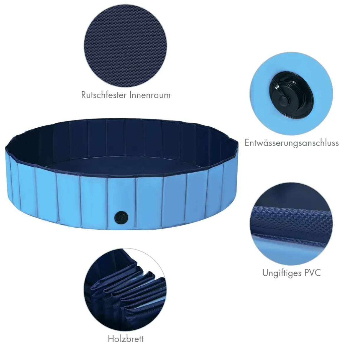 Faltbarer Hunde Swimmingpool Drinnen Draußen Auslaufsicherer Haustier Pool mit Drehbarem Ablassventil 140*30cm Blau