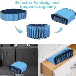 Faltbarer Hunde Swimmingpool Drinnen Draußen Auslaufsicherer Haustier Pool mit Drehbarem Ablassventil 140*30cm Blau