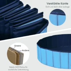 Faltbarer Hunde Swimmingpool Drinnen Draußen Auslaufsicherer Haustier Pool mit Drehbarem Ablassventil 140*30cm Blau