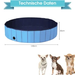 Faltbarer Hunde Swimmingpool Drinnen Draußen Auslaufsicherer Haustier Pool mit Drehbarem Ablassventil 140*30cm Blau