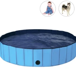 Faltbarer Hunde Swimmingpool Drinnen Draußen Auslaufsicherer Haustier Pool mit Drehbarem Ablassventil 140*30cm Blau