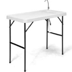 Faltbarer Jagd-Reinigungs-Schneidetisch mit Schnellanschluss-Stahlhahn 114,5 x 59 x 94 cm