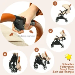 Faltbarer Kinderwagen mit Verstellbare Rückenlehne & Fußstütze & Verdeck