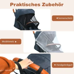 Faltbarer Kinderwagen mit Verstellbare Rückenlehne & Fußstütze & Verdeck