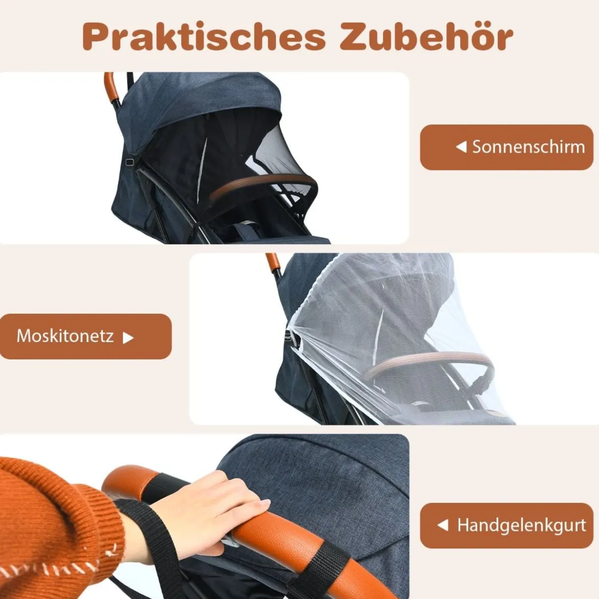 Faltbarer Kinderwagen mit Verstellbare Rückenlehne & Fußstütze & Verdeck