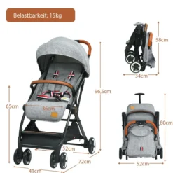 Faltbarer Kinderwagen mit Verstellbare Rückenlehne & Fußstütze & Verdeck
