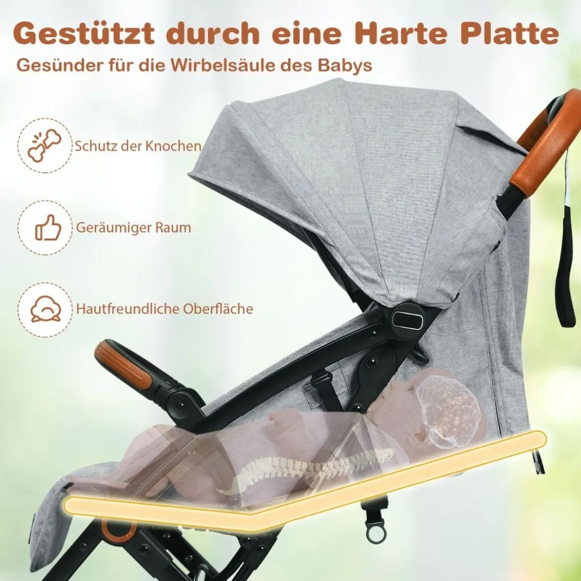 Faltbarer Kinderwagen mit Verstellbare Rückenlehne & Fußstütze & Verdeck