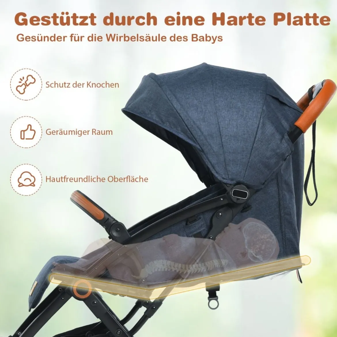 Faltbarer Kinderwagen mit Verstellbare Rückenlehne & Fußstütze & Verdeck