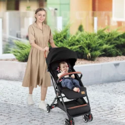 Faltbarer Kinderwagen mit Verstellbare Rückenlehne & Fußstütze & Verdeck