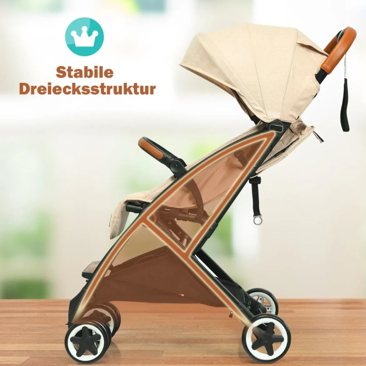 Faltbarer Kinderwagen mit Verstellbare Rückenlehne & Fußstütze & Verdeck