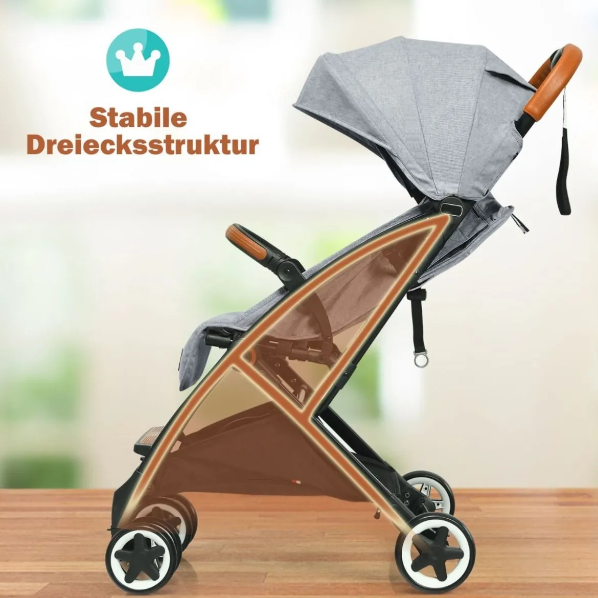 Faltbarer Kinderwagen mit Verstellbare Rückenlehne & Fußstütze & Verdeck