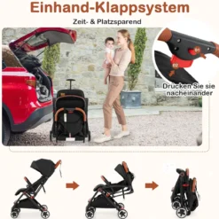 Faltbarer Kinderwagen mit Verstellbare Rückenlehne & Fußstütze & Verdeck