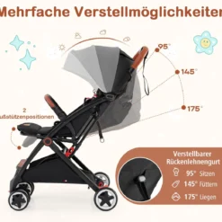 Faltbarer Kinderwagen mit Verstellbare Rückenlehne & Fußstütze & Verdeck