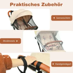 Faltbarer Kinderwagen mit Verstellbare Rückenlehne & Fußstütze & Verdeck
