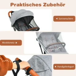 Faltbarer Kinderwagen mit Verstellbare Rückenlehne & Fußstütze & Verdeck