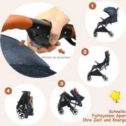 Faltbarer Kinderwagen mit Verstellbare Rückenlehne & Fußstütze & Verdeck