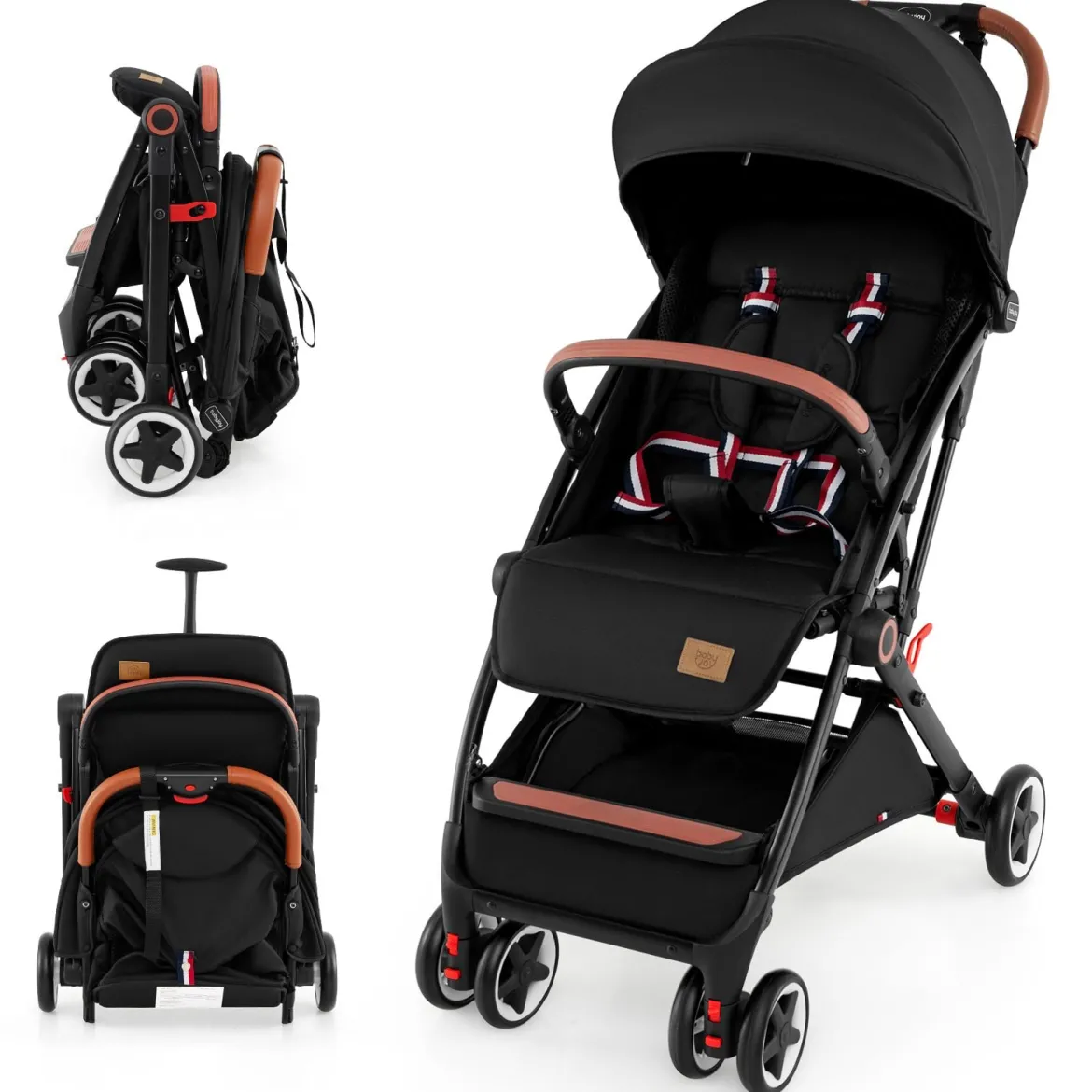 Faltbarer Kinderwagen mit Verstellbare Rückenlehne & Fußstütze & Verdeck