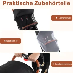 Faltbarer Kinderwagen mit Verstellbare Rückenlehne & Fußstütze & Verdeck