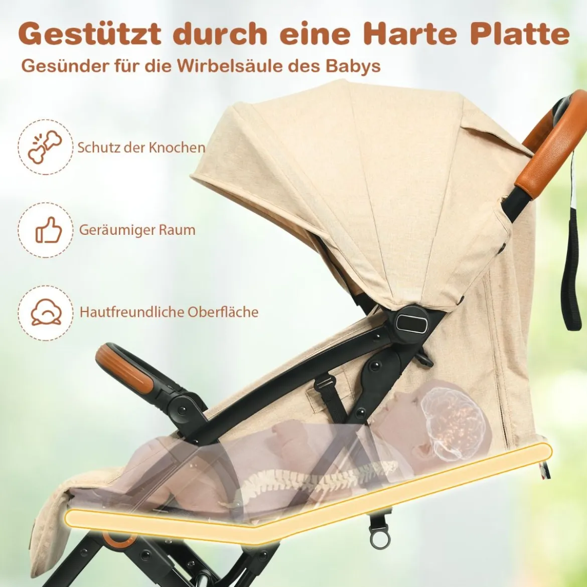Faltbarer Kinderwagen mit Verstellbare Rückenlehne & Fußstütze & Verdeck