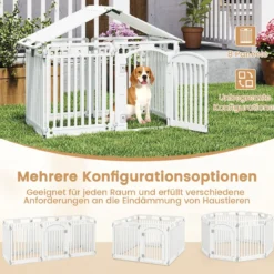 Faltbarer Welpenlaufstall mit 8 Paneelen & Abschließbarer Tür & & Bodennägeln Weiß