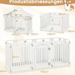 Faltbarer Welpenlaufstall mit 8 Paneelen & Abschließbarer Tür & & Bodennägeln Weiß