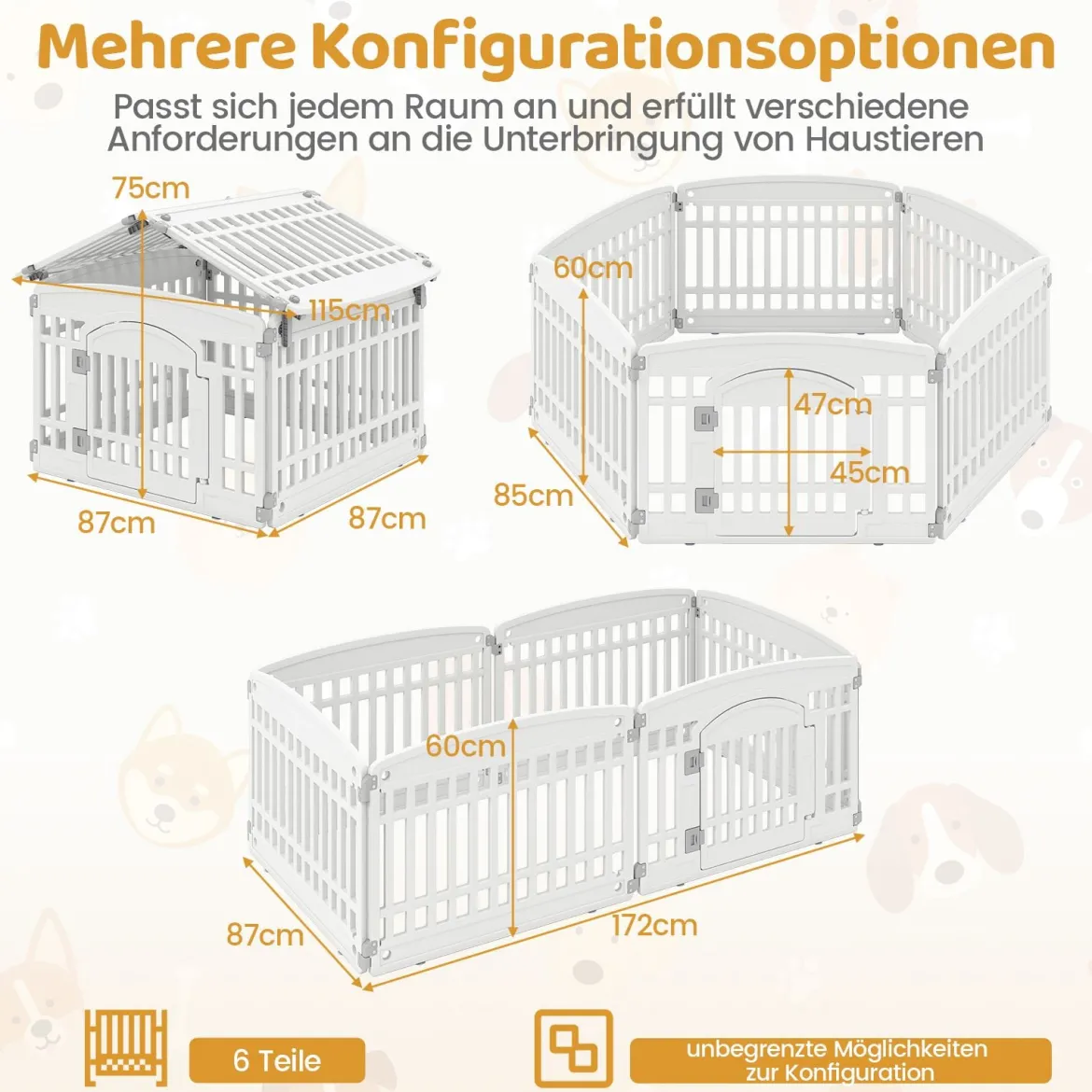 Faltbarer Welpenlaufstall mit 6 Paneelen & Abschließbarer Tür Welpenauslauf Hundelaufstall