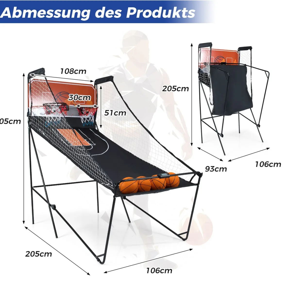 Faltbares Arcade Basketball Spiel Kinder Basketballkorb mit 8 spannenden Spielmodi elektronische Punktezählsystem