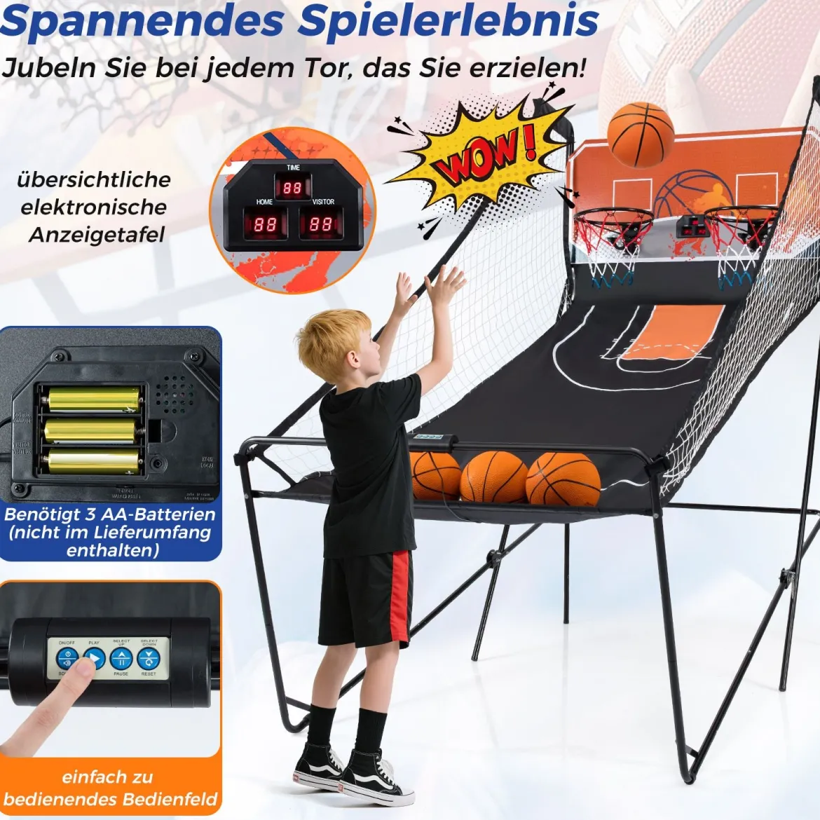 Faltbares Arcade Basketball Spiel Kinder Basketballkorb mit 8 spannenden Spielmodi elektronische Punktezählsystem