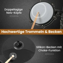 Faltbares E-Drum Set mit Mesh Pads & 225 Sounds & 30 Demos & Metronom E-Schlagzeug Komplettset
