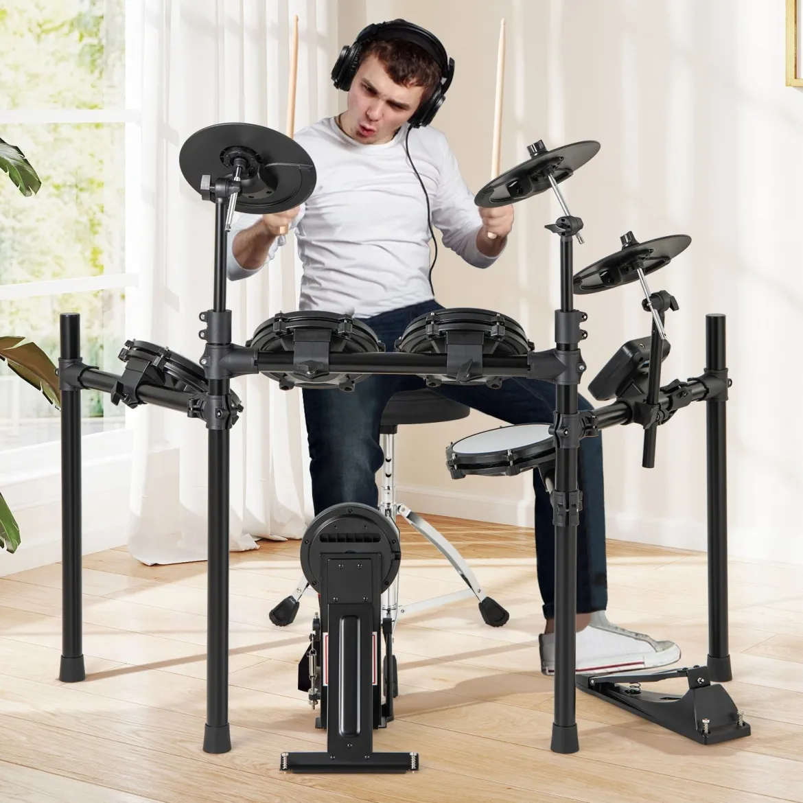 Faltbares E-Drum Set mit Mesh Pads & 225 Sounds & 30 Demos & Metronom E-Schlagzeug Komplettset