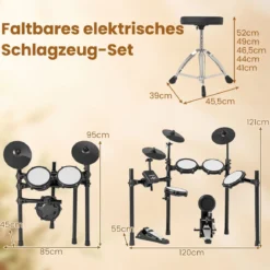 Faltbares E-Drum Set mit Mesh Pads & 225 Sounds & 30 Demos & Metronom E-Schlagzeug Komplettset