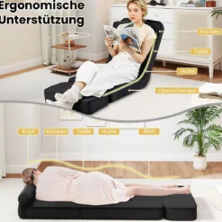 Faltbares Faulsofa Gaming-Bodensessel mit 5-fach verstellbarer Rückenlehne Fußablage & Tischplatte Schwarz