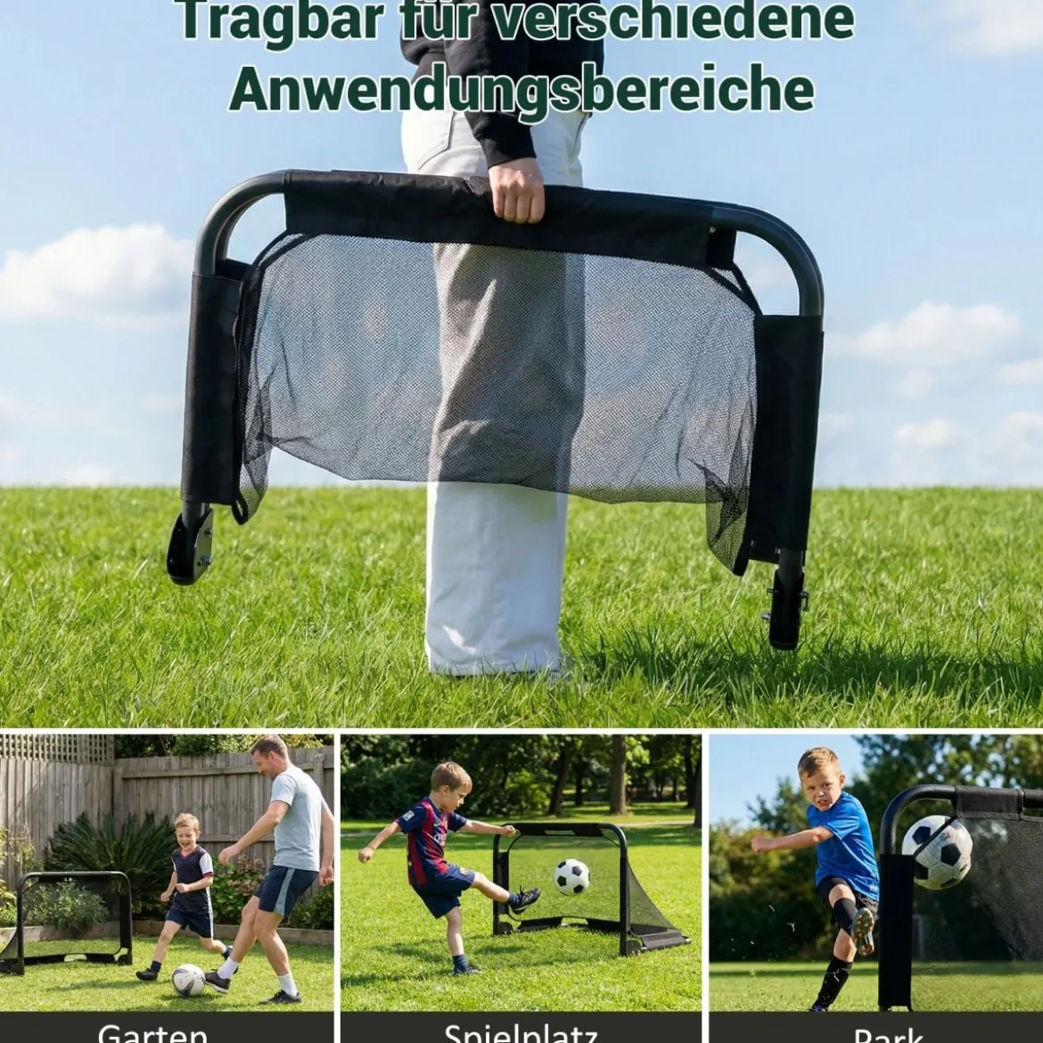 Faltbares Fußballtor Pop-up-Tor für Fußball mit Zielwand Klapptor mit Verankerungssystem Schwarz