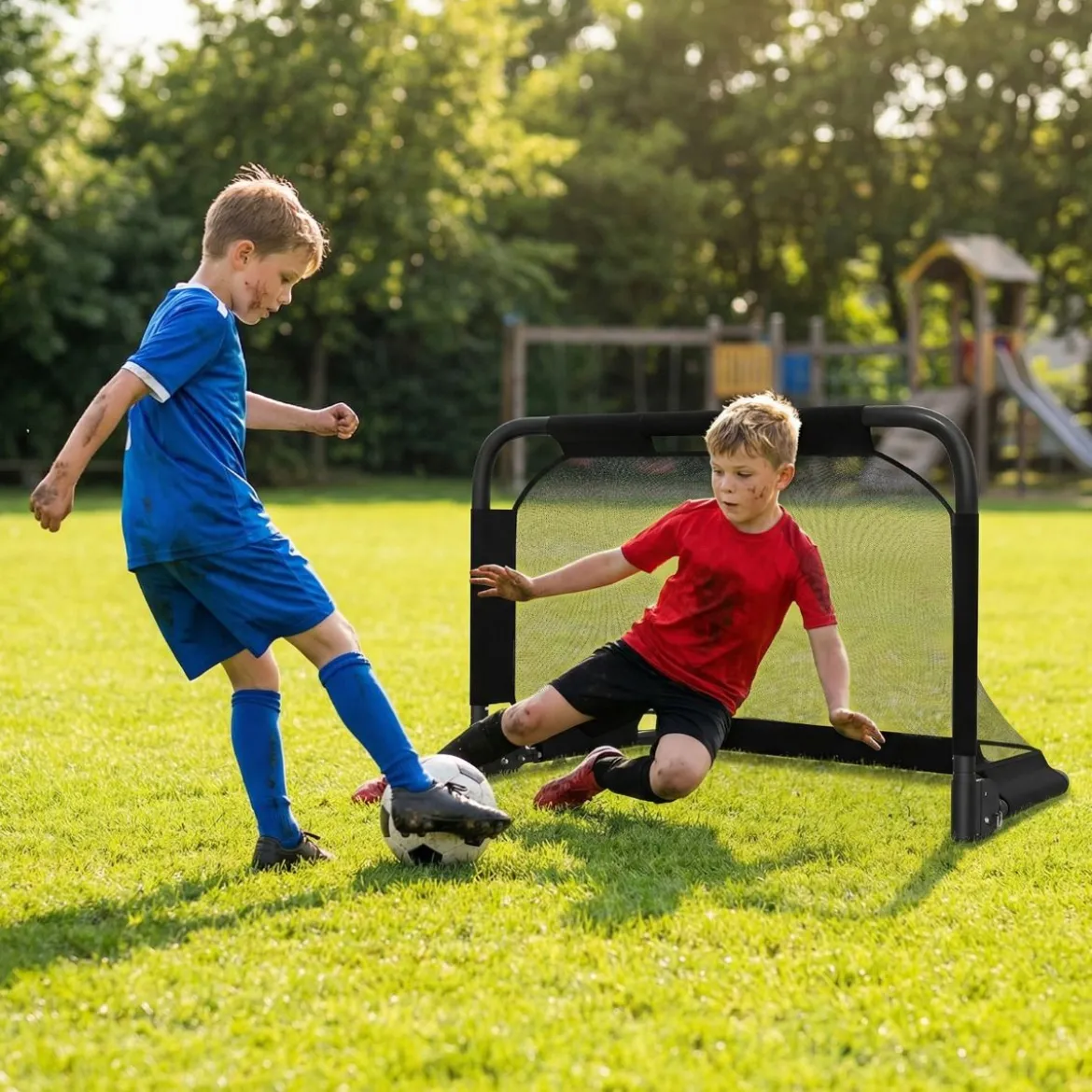 Faltbares Fußballtor Pop-up-Tor für Fußball mit Zielwand Klapptor mit Verankerungssystem Schwarz