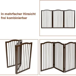 Faltbares Haustiertor aus Holz freistehende 3-Paneele-Barriere mit gewölbter Oberseite für Hunde Katzen braun