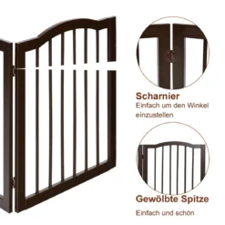 Faltbares Haustiertor aus Holz freistehende 4-Paneele-Barriere mit gewölbter Oberseite für Hunde Katzen braun