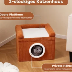 Faltbares Katzenhaus mit Sisal-Kratzmatte & Weiches Kissen & Erhöhten Kanten Katzenbett Braun
