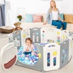 Faltbares Laufgitter mit 12 Panels Baby Laufstall tragbarer Spiellzaun